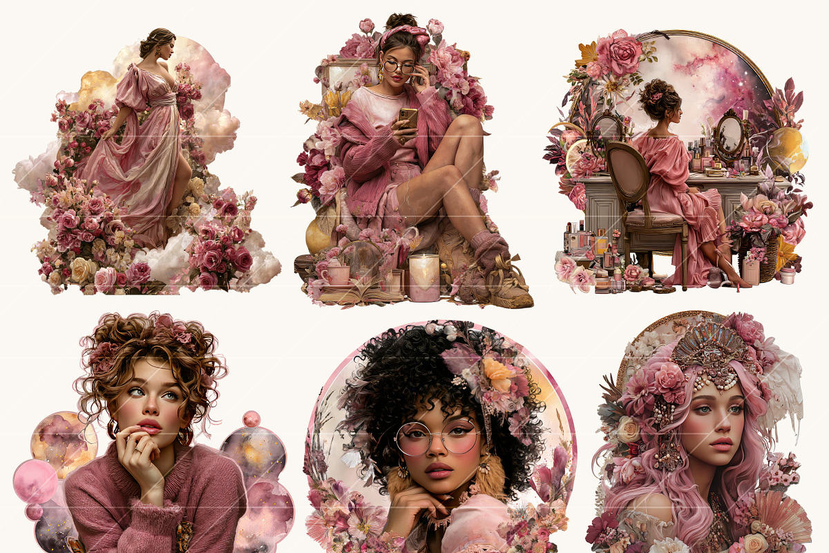 Modern Rosy Lady Clipart Bundle, a Person Illustration by BusyDaydesign (Photo 8 of 9)