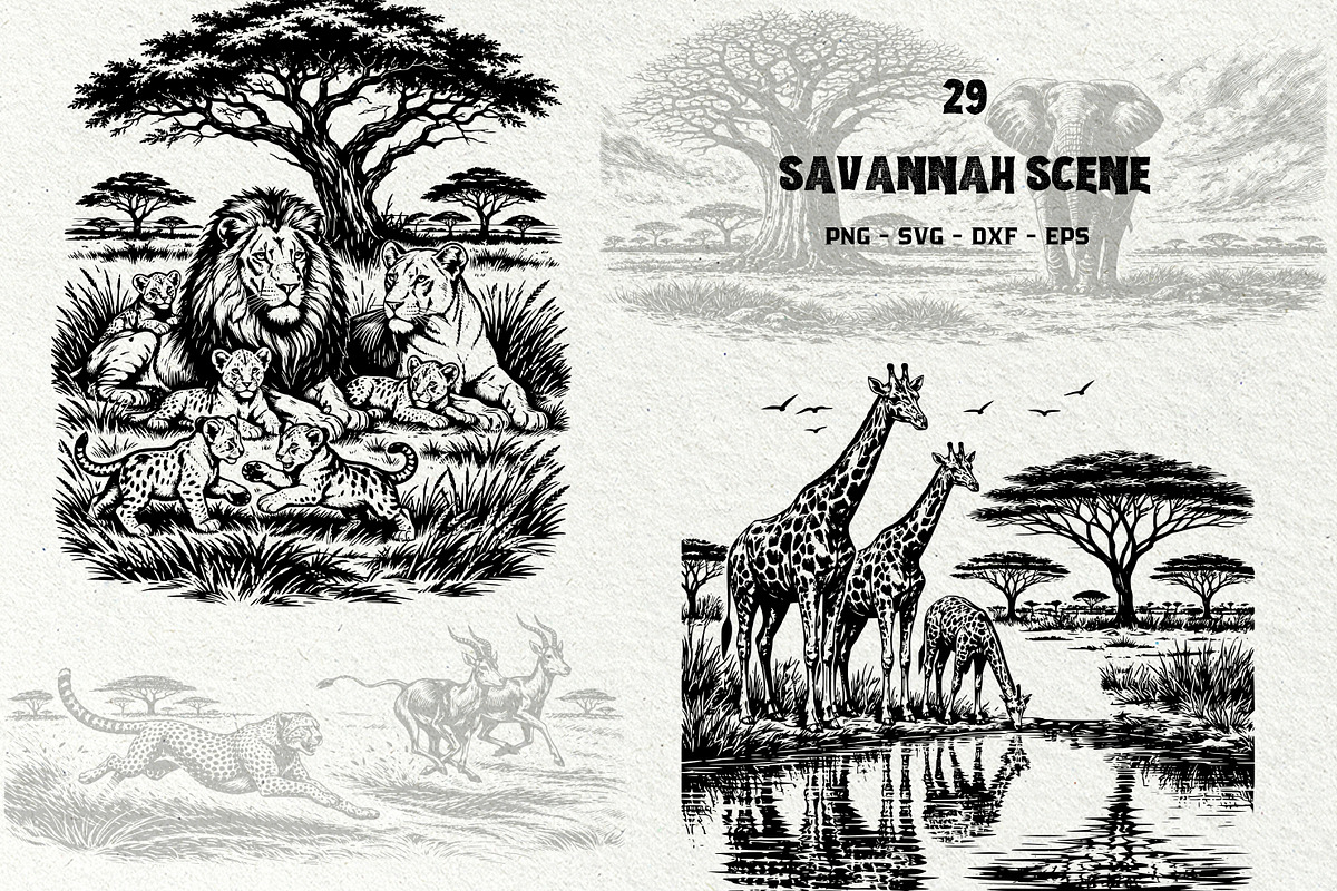 Savannah Scene Wildlife Graphics, an Animal Illustration by DENIDigitalArtSudio (Photo 1 of 8)