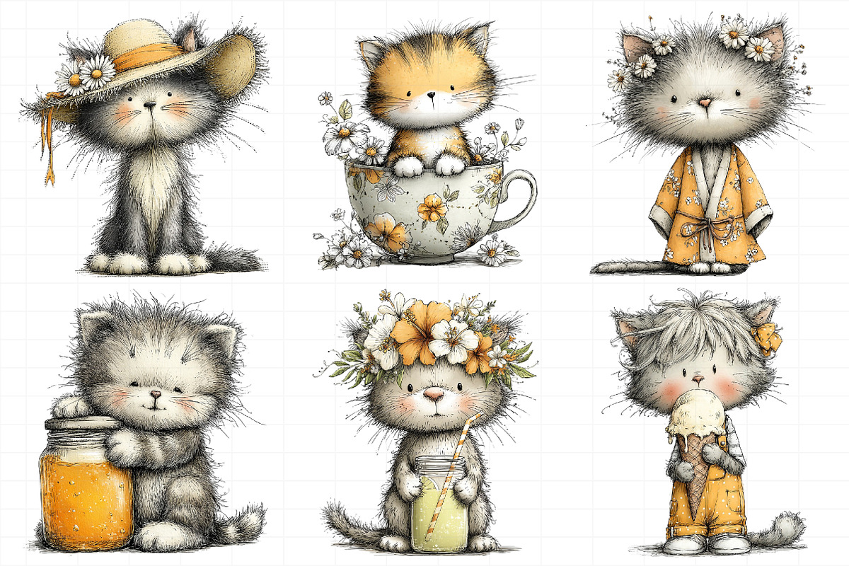 Whimsical Summer Cats Clipart Png, an Illustration by Daily.Designs (Photo 6 of 8)