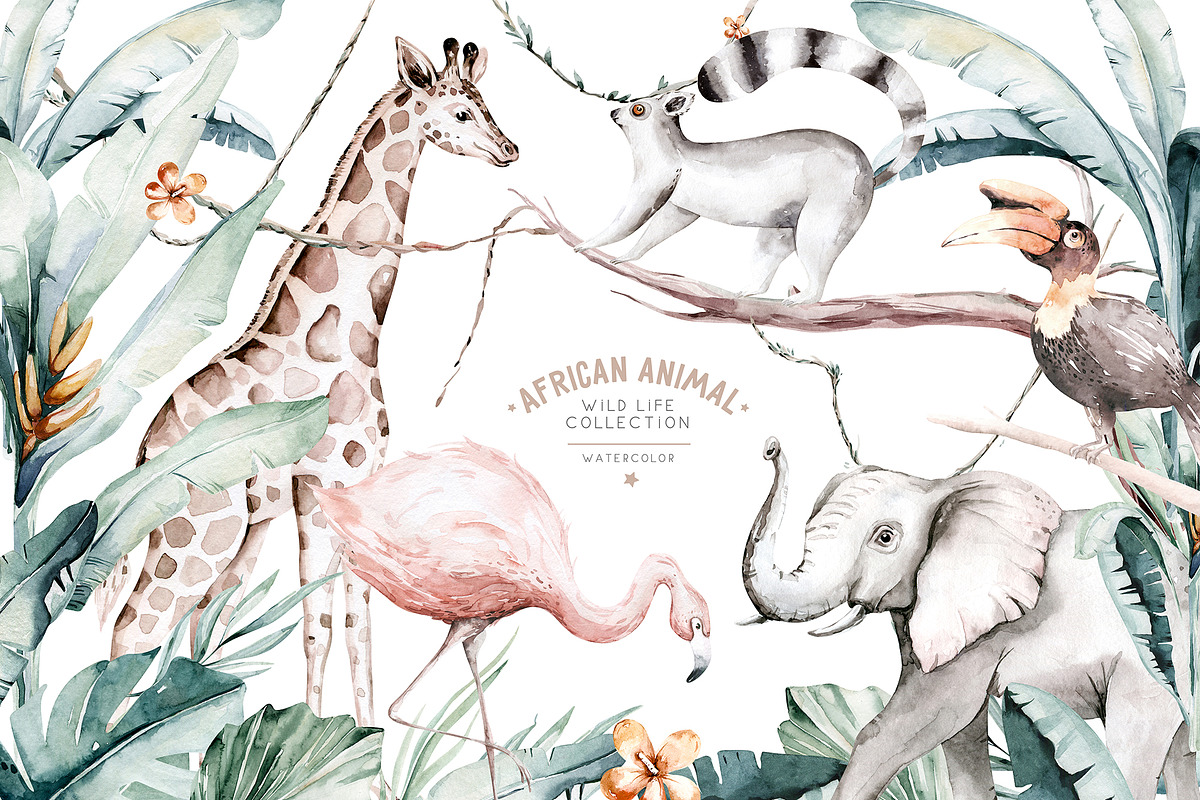 African animals watercolor set, an Animal Illustration by Peace ART (Photo 1 of 24)