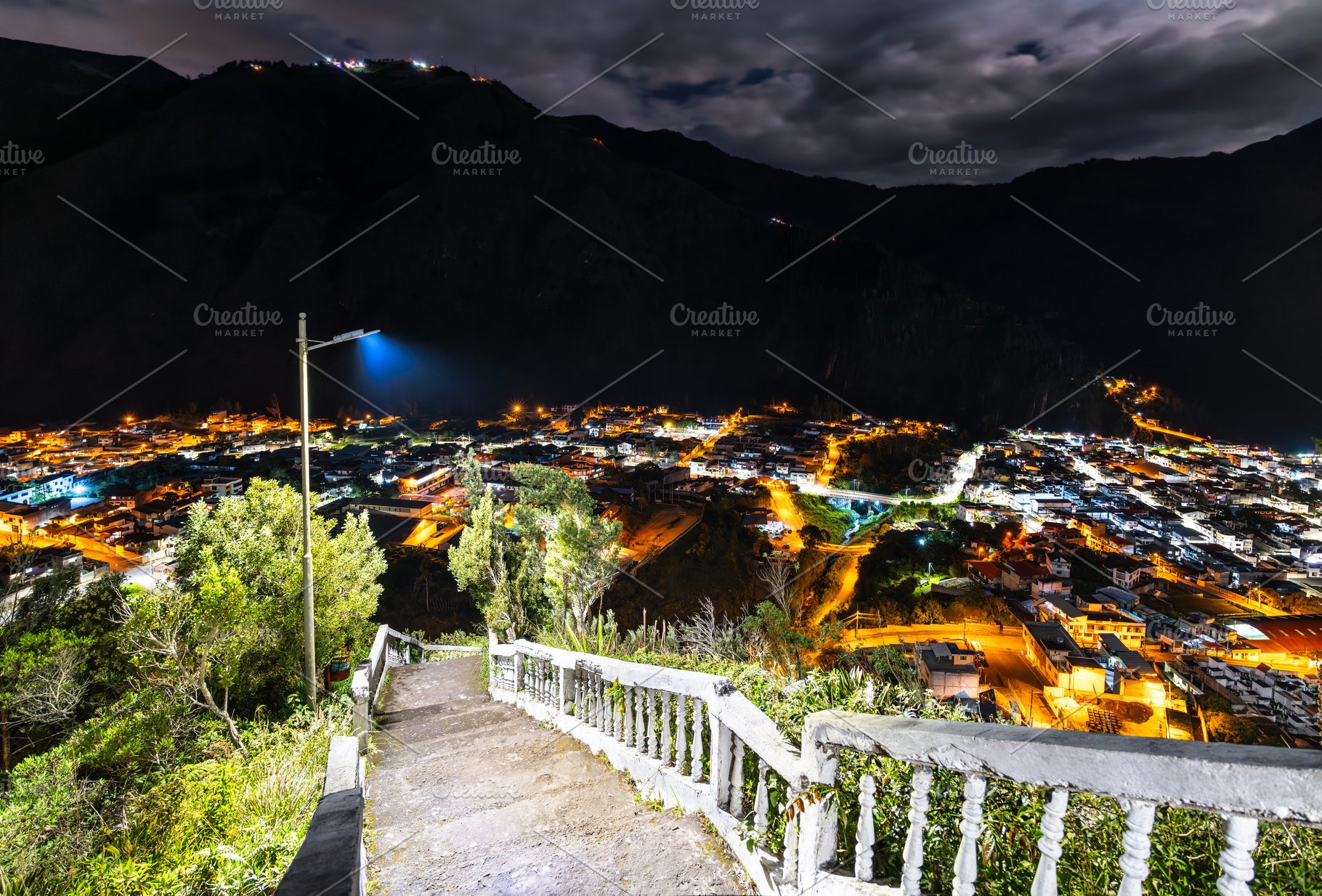Night view of Banos de Agua Santa in Ecuador, an Architecture Photo by Leonid Andronov