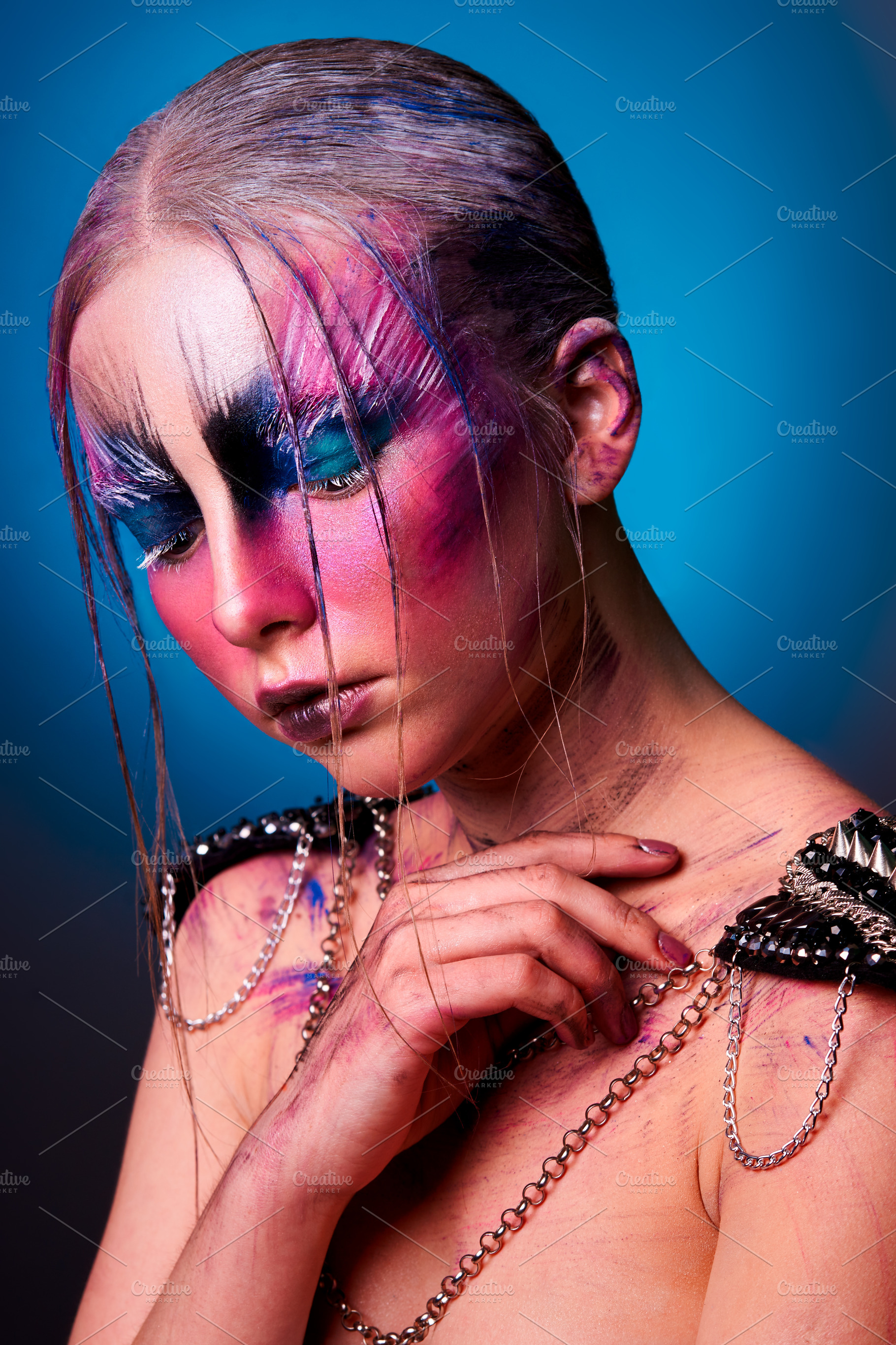 portrait of a girl in makeup body art body painting butterfly wi, a Person Photo by Weddings, People, Travel