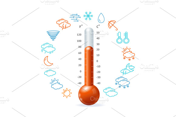 Weather Concept. Thermometr And Icon