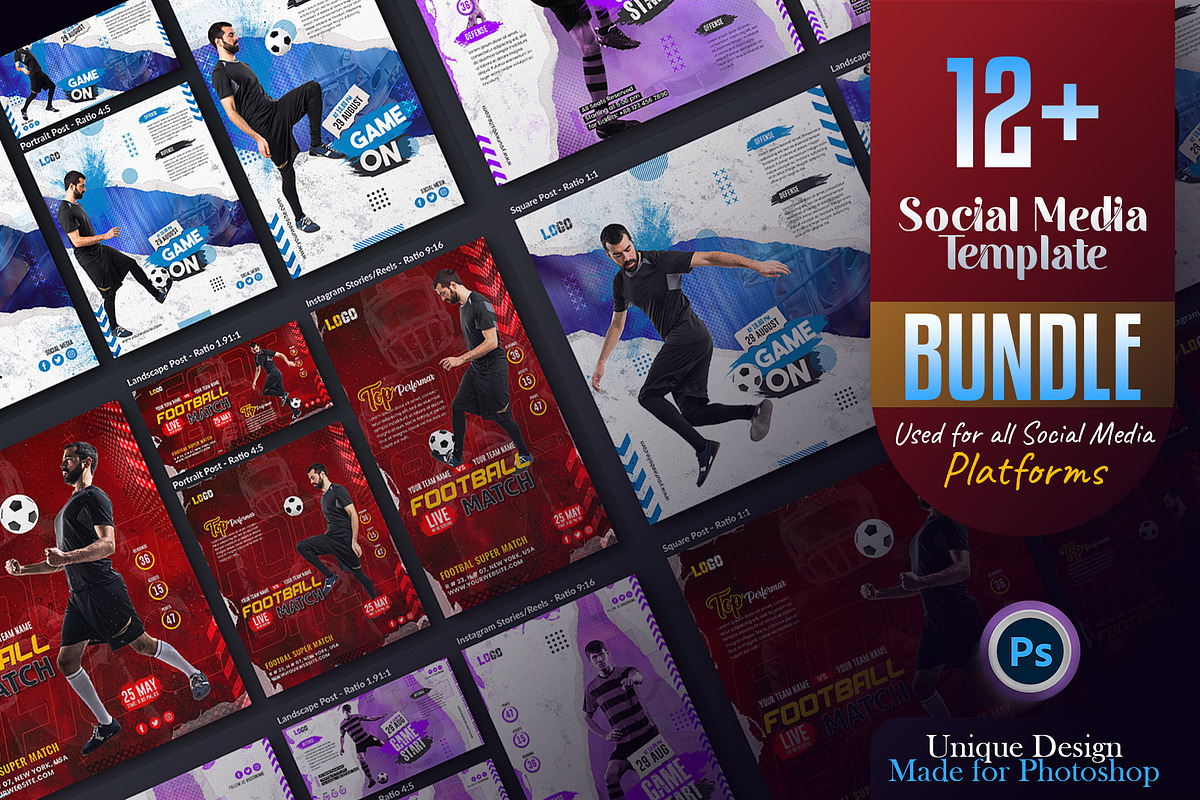 Football Soccer Social Media Post, a Social Media Template by Creative_View (Photo 1 of 8)