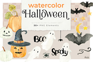 Watercolor Halloween PNG Clipart Set