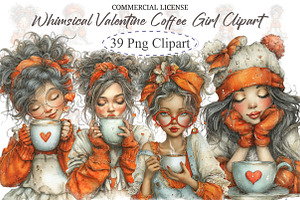 Whimsical Valentine Coffee Girl Clip, an Illustration by designcity5
