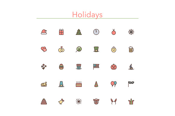 Holidays Colored Line Icons