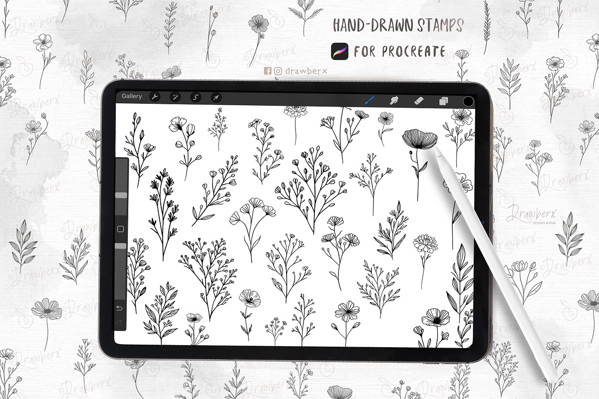 Procreate Stamps Tiny Flowers 026, a Brushes & More by Drawberx (Photo 1 of 10)