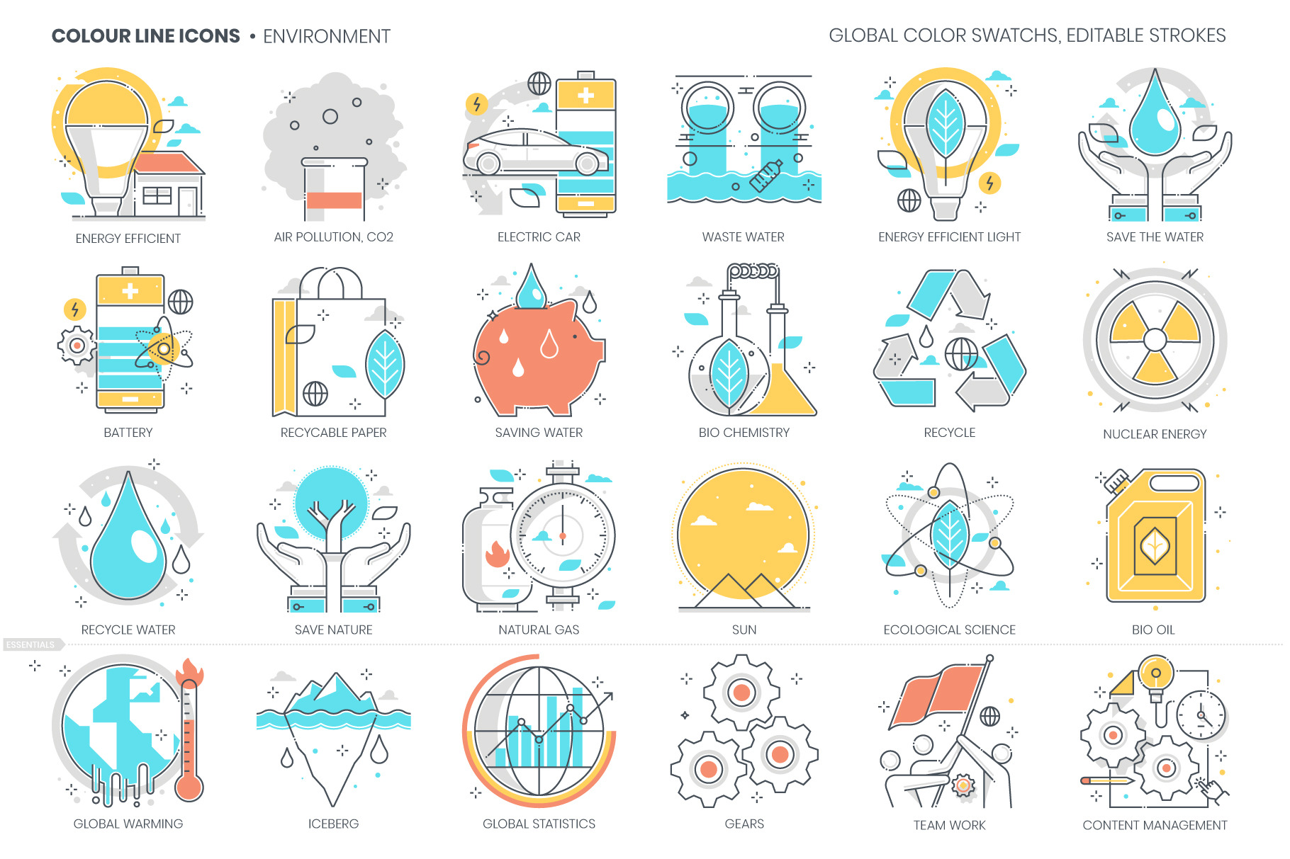 Color line, green energy icons set, an Outline Icon by Howcolour