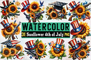 Watercolor Sunflower 4th of July Su, an Illustration by SVGArt (Thumbnail 1 of 7)