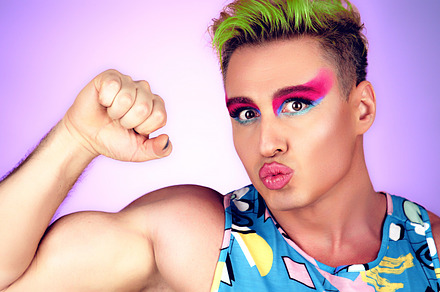 Beauty Fashion Muscular man guy with Makeup, lgbtq