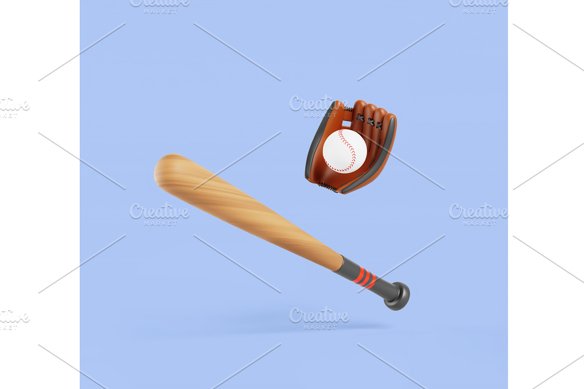 Baseball bit, ball and leather glove, a Sport Illustration by Marozhkastudio