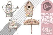 Vintage Floral Summer PNG, a Decorative Illustration by Artnoy (Thumbnail 9 of 18)