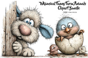 Whimsical Funny Farm Animals, a Seasonal Illustration by CreationArt