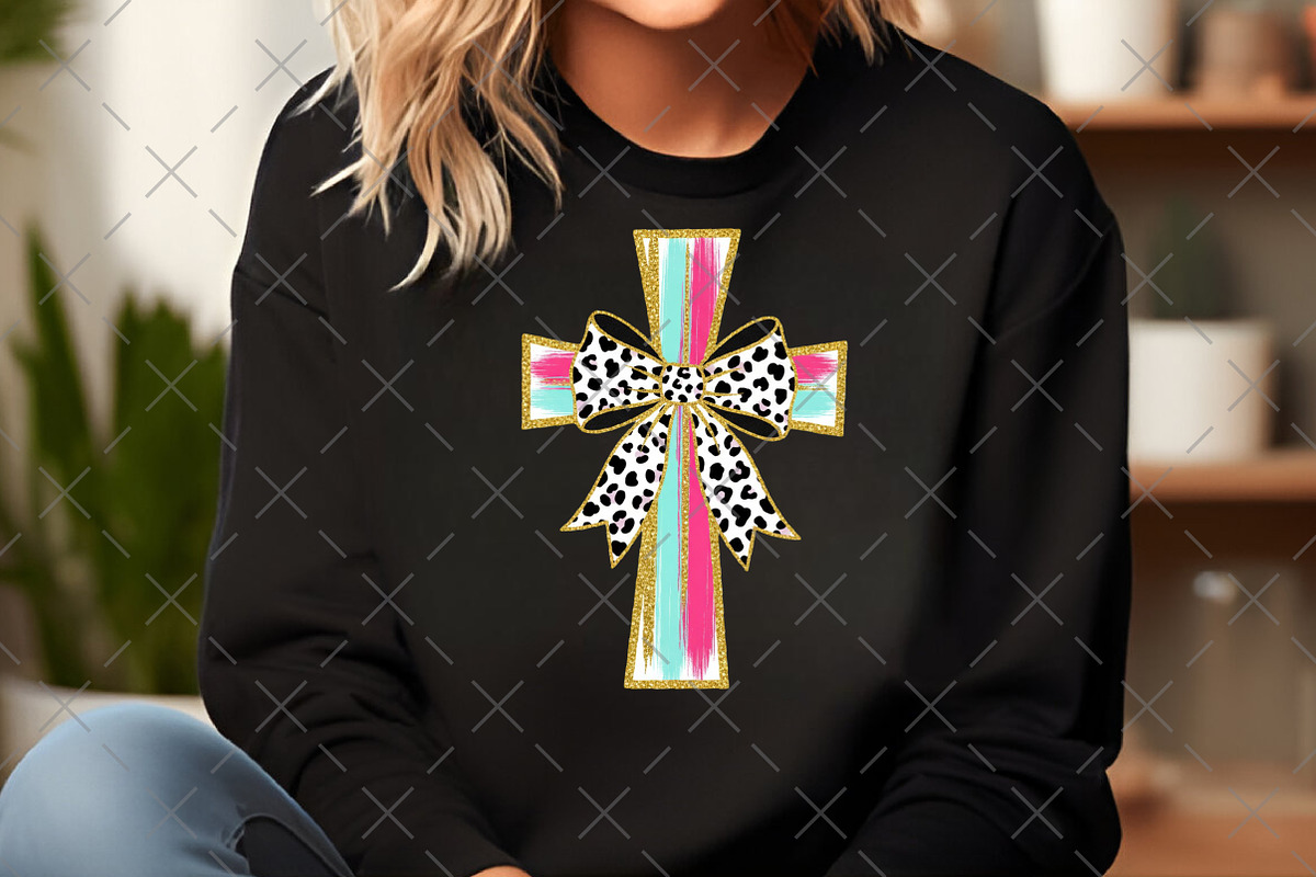 Glitter Leopard Bow Cross PNG, an Illustration by Craft Nest (Photo 2 of 6)
