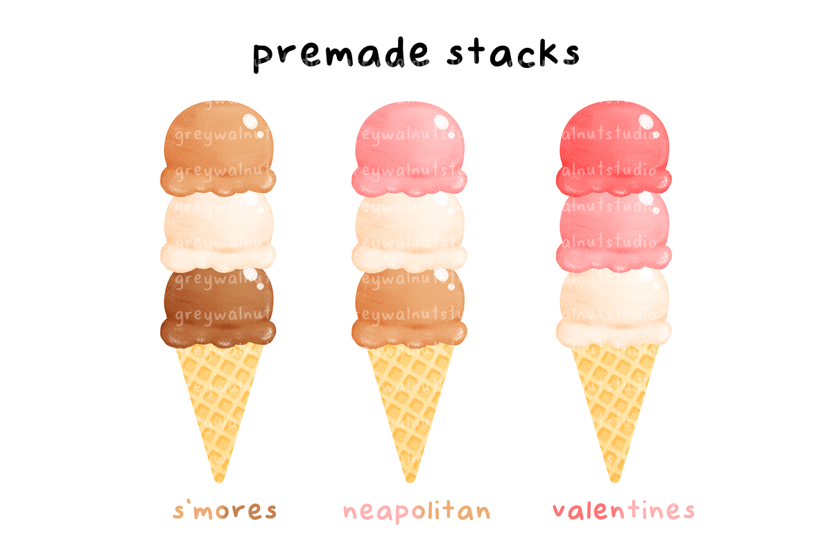 Ice Cream Cones Clipart, an Illustration by greywalnutstudio (Photo 4 of 6)
