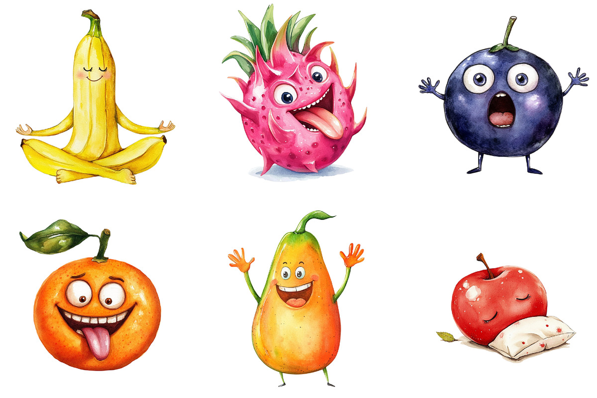 Funny Fruit Watercolor Clipart Bundl, an Illustration by DreamArtGraphic (Photo 2 of 4)