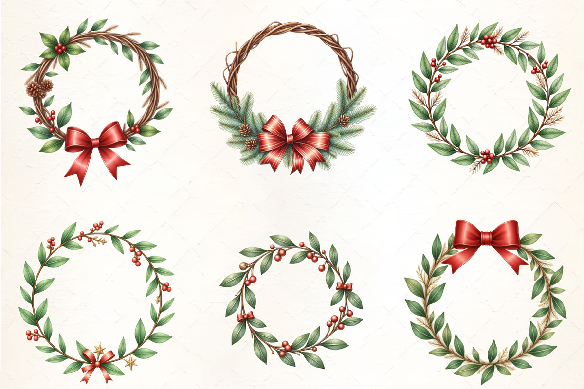 Watercolor Winter Wreath Clipart, an Illustration by CrexoraLab (Photo 5 of 5)