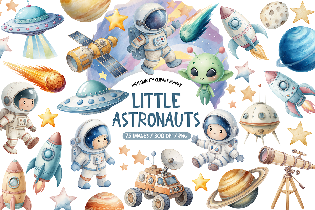 Space Astronauts Clipart Set, a Person Illustration by TatiMockup (Photo 1 of 7)