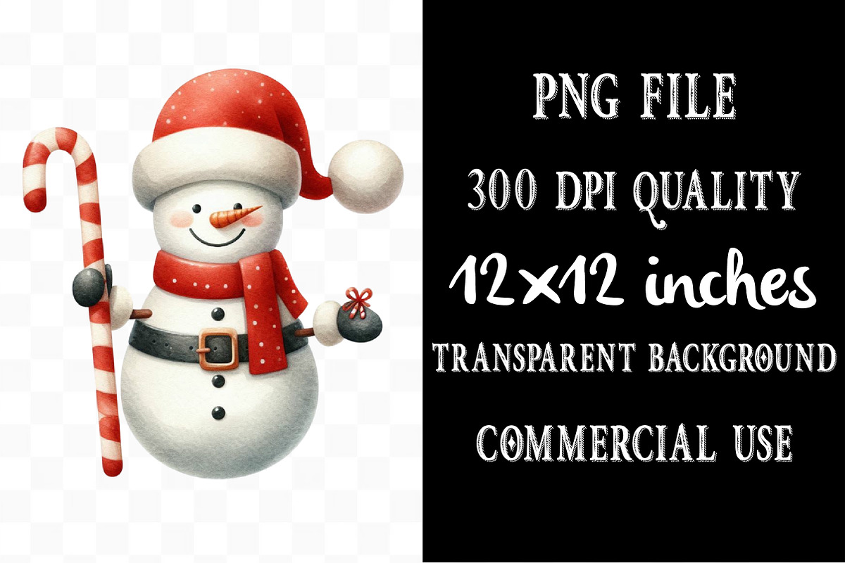 Christmas Snowman Watercolor Clipart, an Illustration by Designking (Photo 4 of 5)