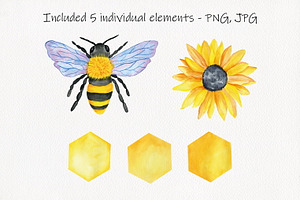 Watercolor Bee Clipart & Patterns