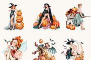 Watercolor Halloween Pin Up Witch, a Seasonal Illustration by BusyDaydesign (Thumbnail 3 of 9)