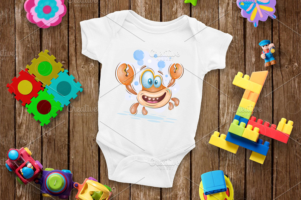 Cute cartoon crab. Tshirt, PNG., an Animal Illustration by KENO Mascots (Photo 3 of 5)