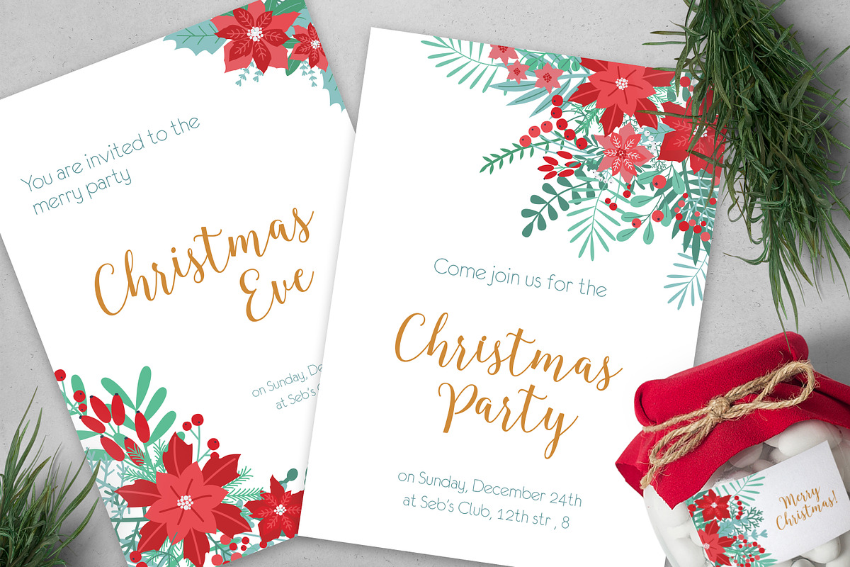 Floral Christmas cards set, a Decorative Illustration by Good Studio (Photo 9 of 9)
