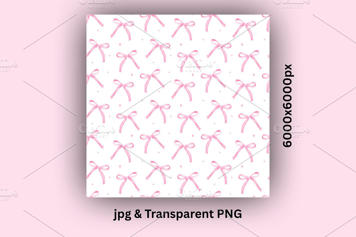 Watercolor Pink Bow Seamless Pattern, an Illustration by Stellalunarts (Photo 3 of 4)
