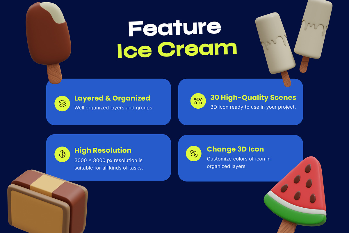 Ice Cream & Desserts 3D Icon, a Food & Drink 3D Model by orenjidesign (Photo 2 of 8)