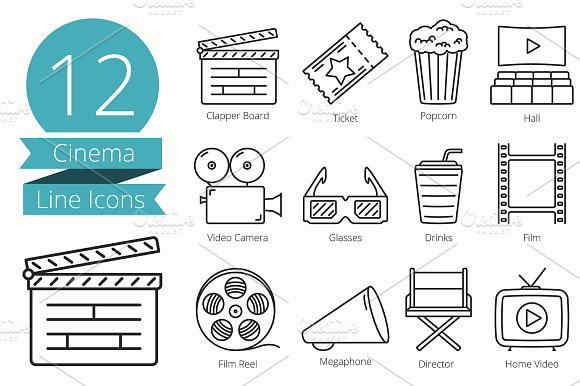 12 Cinema Line Icons