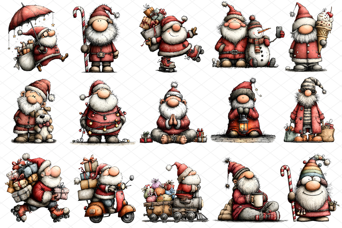 Quirky Whimsical Santas Clipart, an Illustration by cherrydesign (Photo 3 of 4)