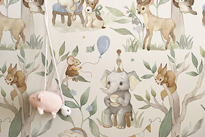 Watercolor Forest Boho Animal Set