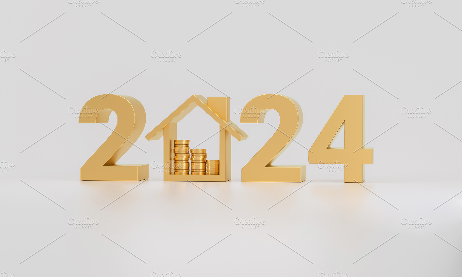 Golden number 2024 and house icon wi, a Business Photo by Zama Studio