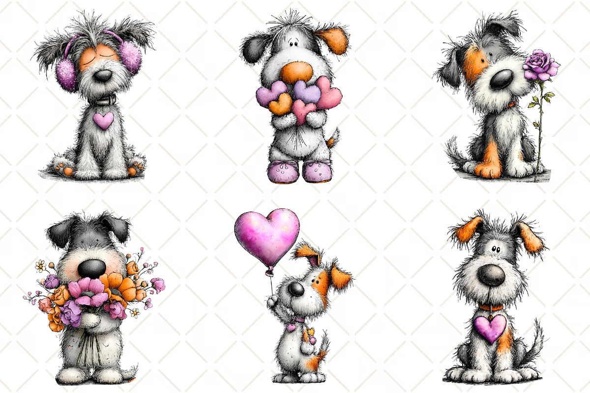 Whimsical Valentine Dog Clipart, an Animal Illustration by Black Bird Studio (Photo 3 of 6)