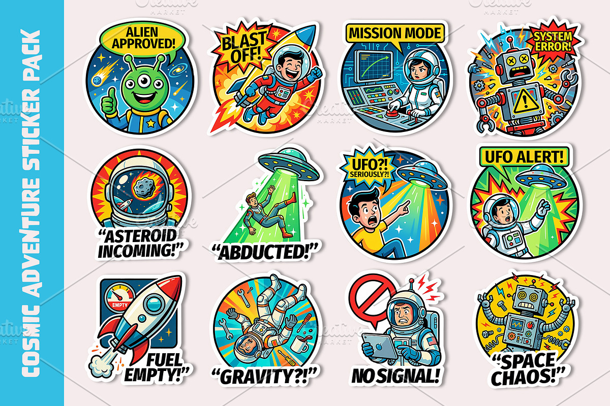 Cosmic Adventure Sticker Pack, a Person Illustration by Black Cat Studio (Photo 1 of 3)