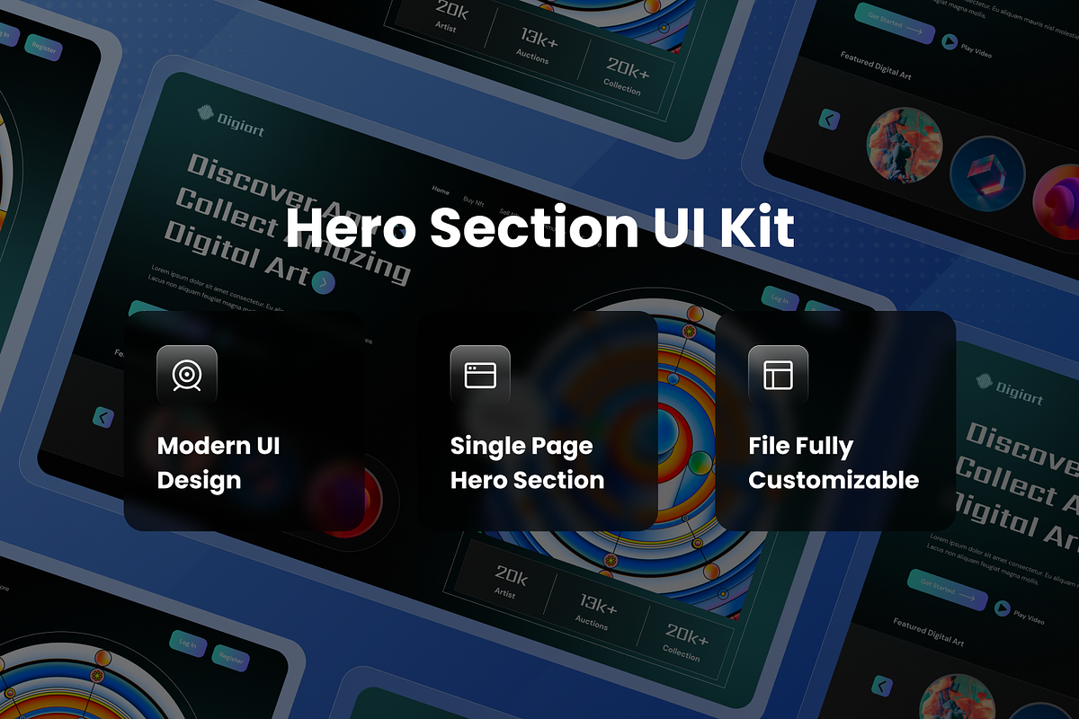 Digiart Nft Marketplace Hero Header, an UI Kit Template by SquidPixey (Photo 3 of 3)