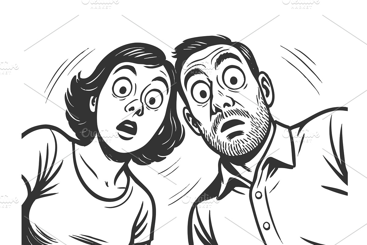 Surprised couple looking down, a Person Illustration by AlexArt