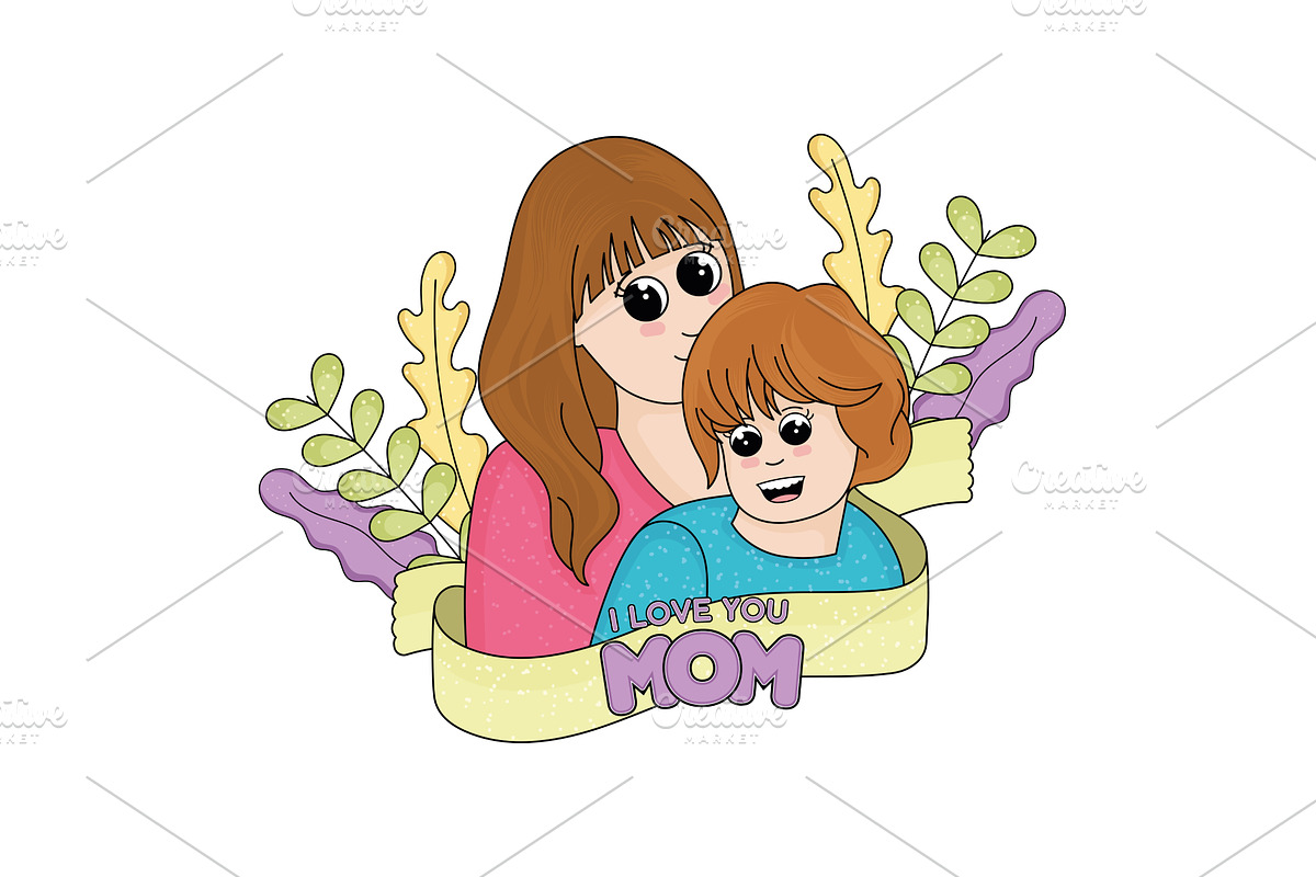 Cute mother character with her son, a Person Illustration by studioDK
