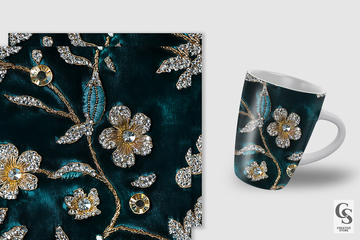 Teal Embroidered Rhinestones Velvet, a Pattern Graphic by Creative Store (Photo 3 of 5)