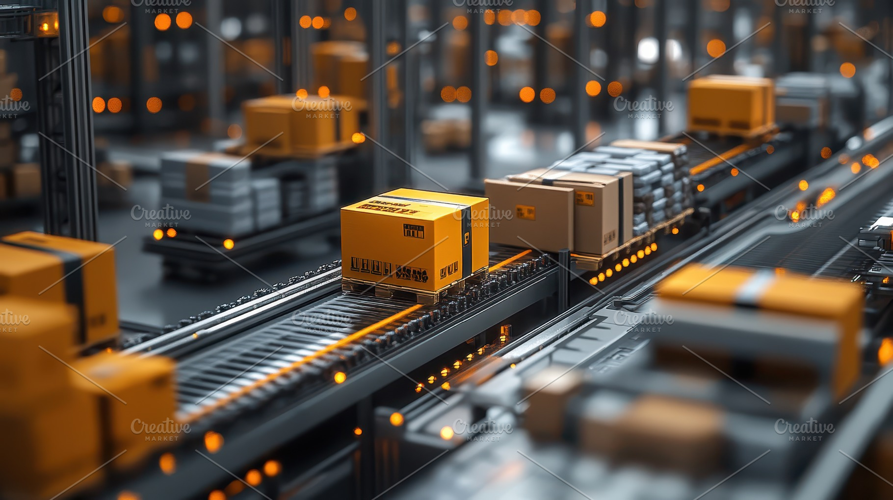 Automated conveyor system moving box, a Background Photo by Pixeness