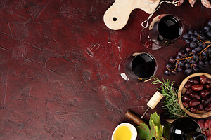 Wine and Charcuterie Corner on Dark Rustic Background, a Food & Drink Photo by Natalia Klenova's Shop