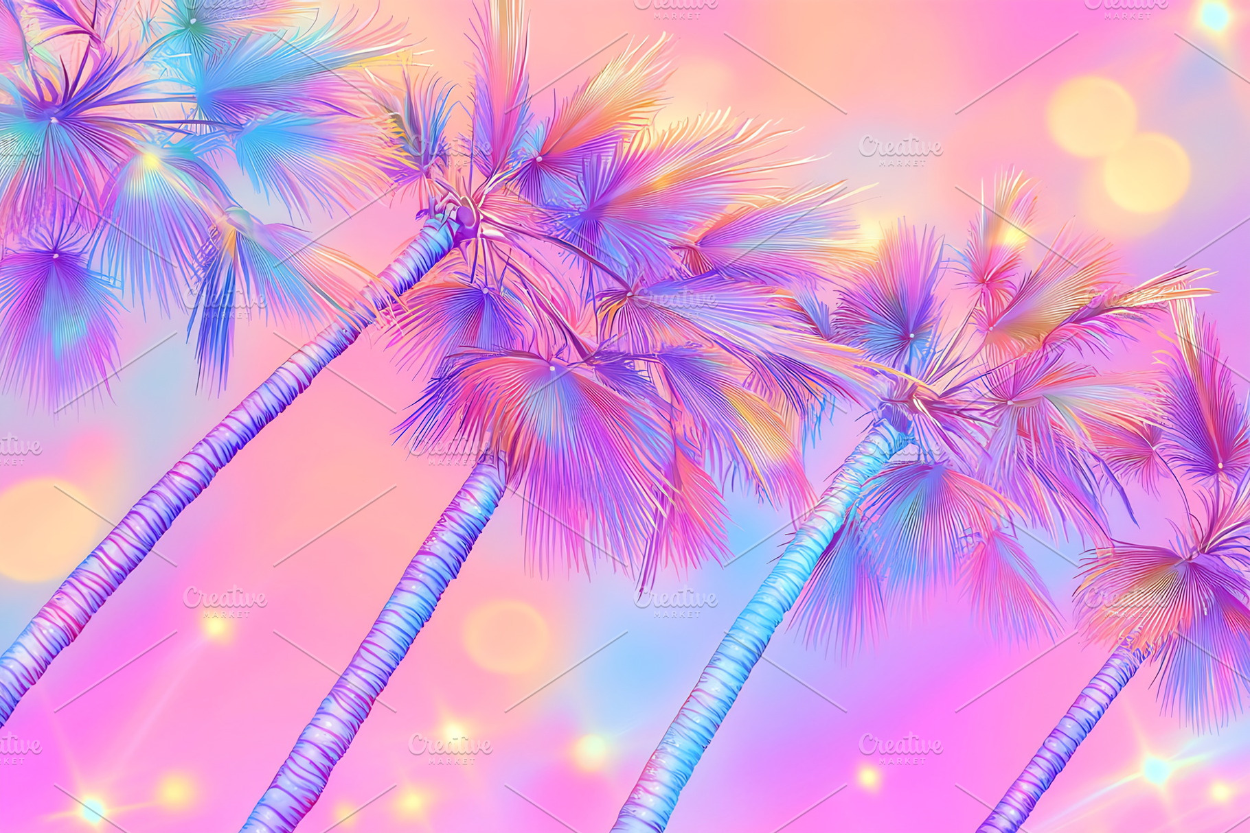 Vibrant palms, pastel sky, a Photo by Beautiful things