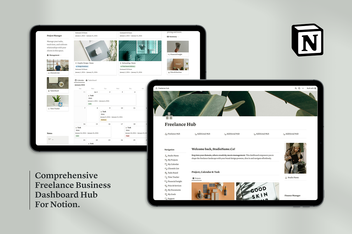 Notion Freelance Dashboard Hub, a Templates & Theme by Swyn.Studio (Photo 1 of 10)