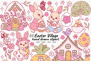 Easter Village Clipart | Hand Drawn, a Seasonal Illustration by TitaLivingArt