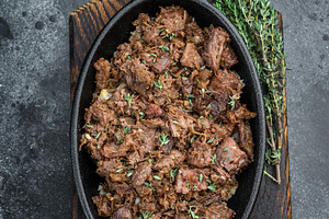 Slow cooked kawurma with shredded and diced beef chunks highligh, a Food & Drink Photo by composter-box@mail.ru