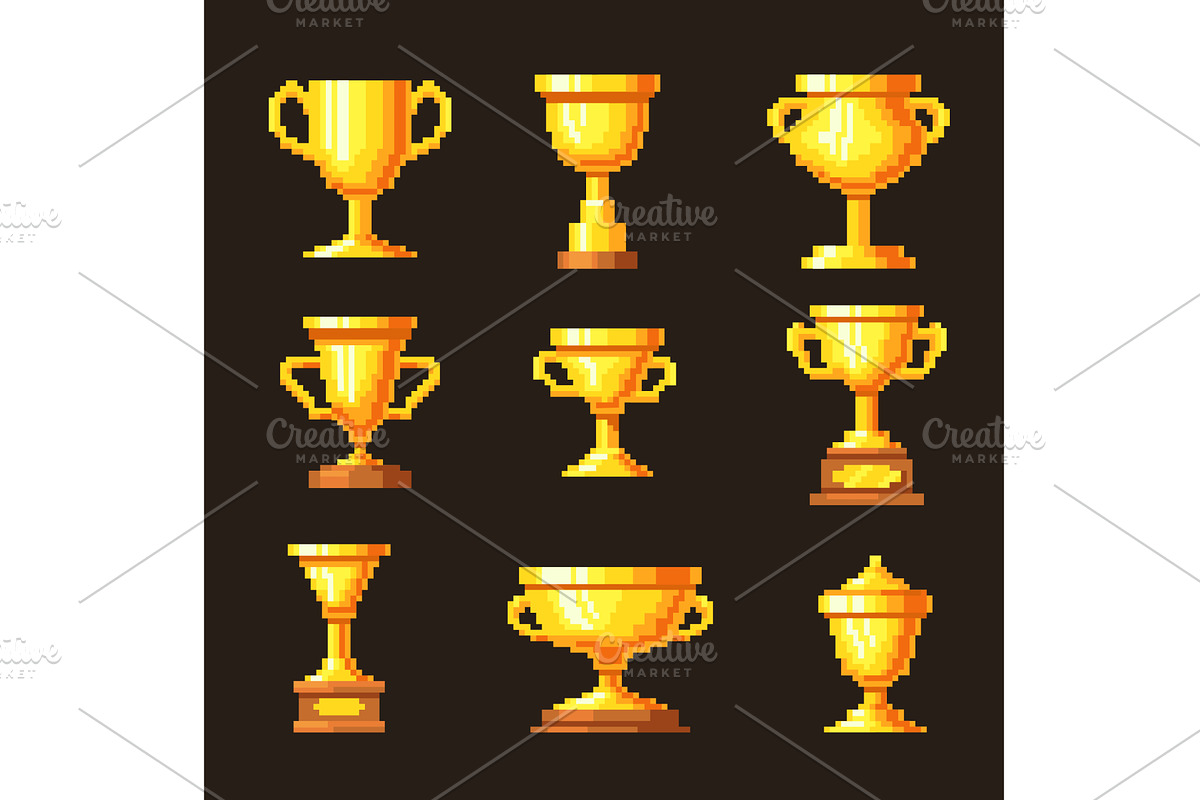 Pixel trophy cups. Retro video game, a Sport Illustration by Stock-Smart-Start