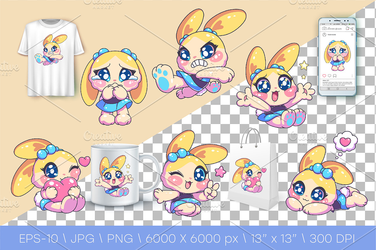 Kawaii Bunny Character 01. Sticker, an Animal Illustration by KENO Mascots (Photo 2 of 6)