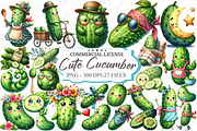 Watercolor Cute Cucumber Clipart, a Graphic by designcity5 (Thumbnail 1 of 5)