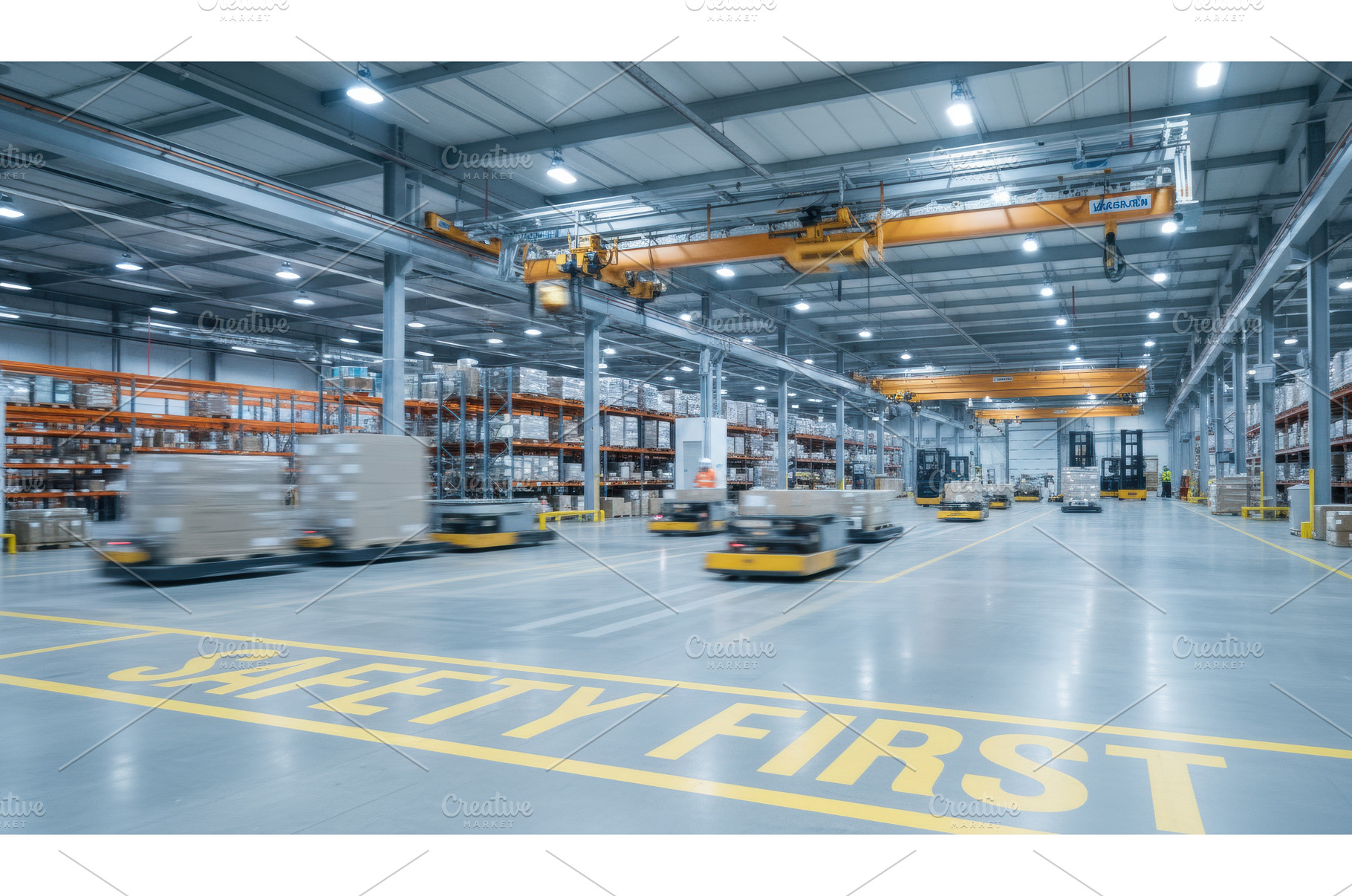 Busy modern warehouse floor features, an Industrial Photo by Igor Tichonow